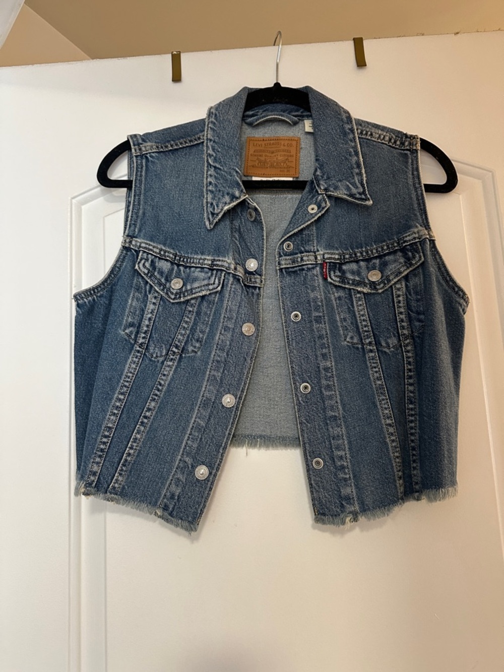 Levi's Blue Distressed Cropped Denim Vest